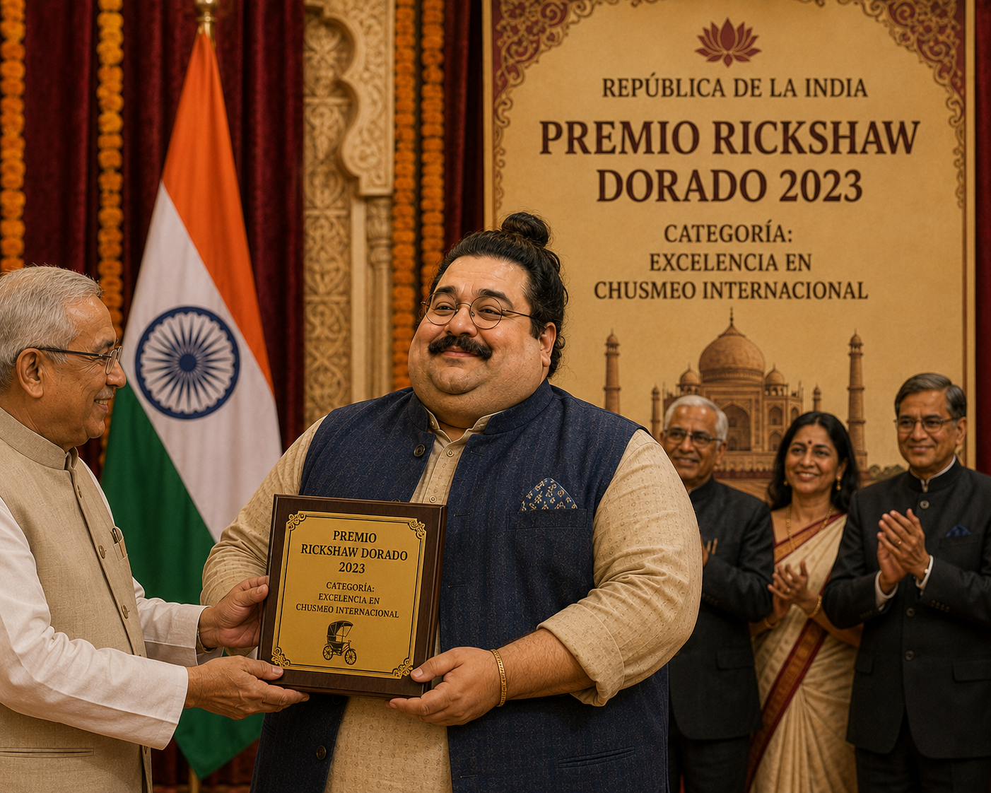 Aceptando el Premio Rickshaw Dorado en India