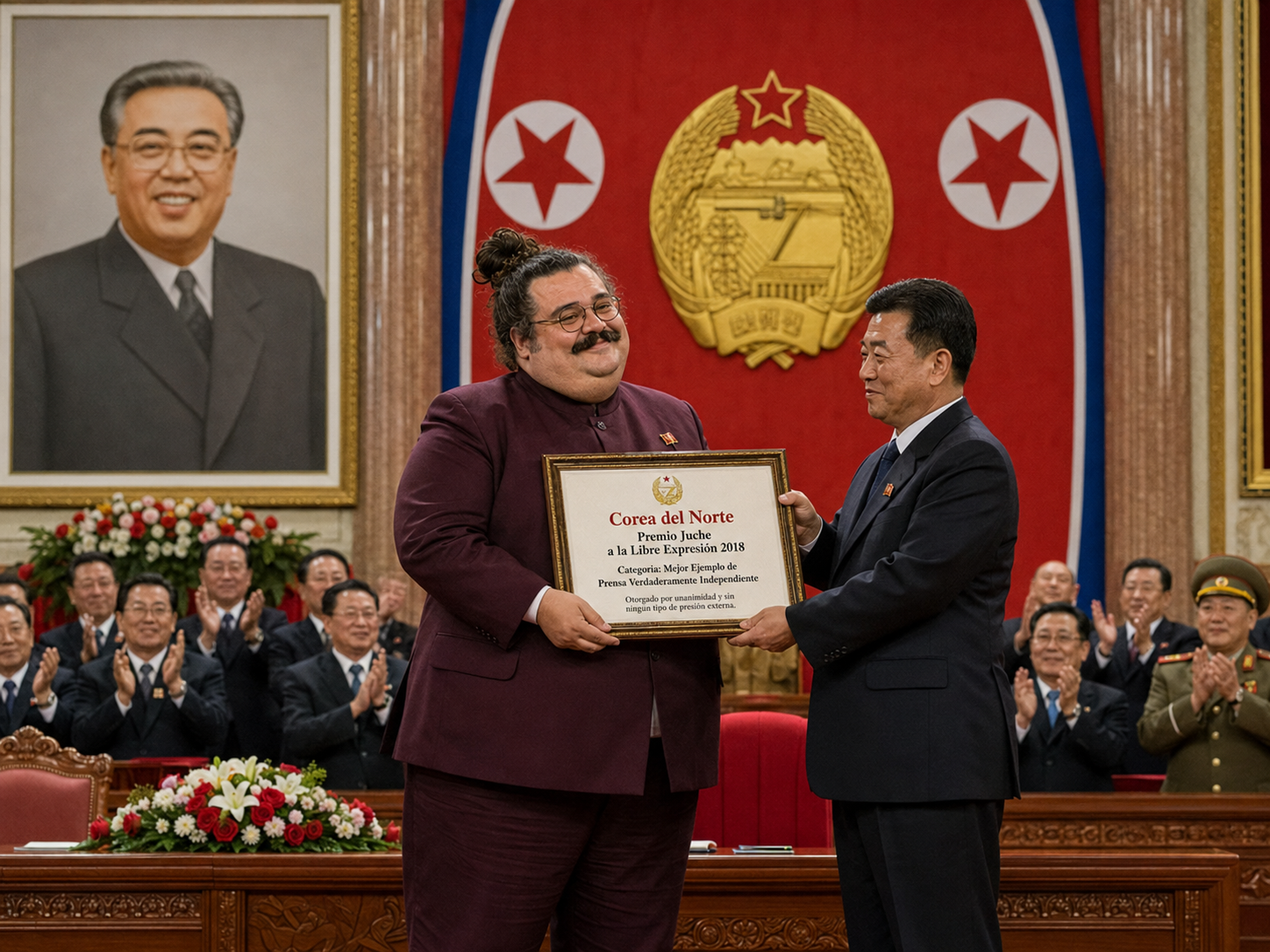 Aceptando el Premio Juche en Corea del Norte