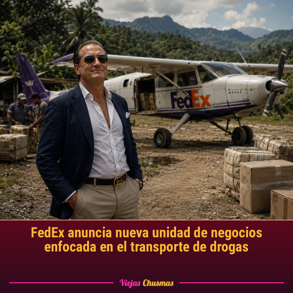 Camión de FedEx en una representación satírica sobre transporte de drogas