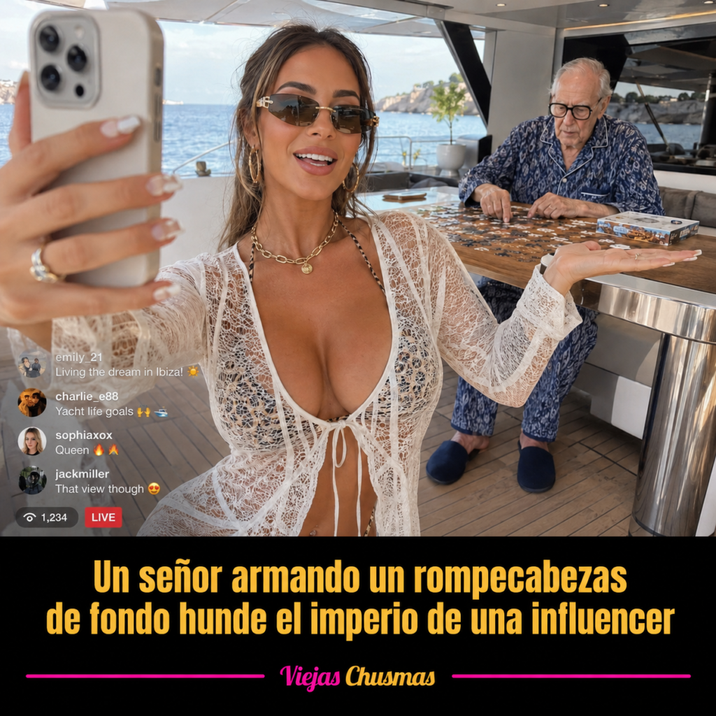 Para “Un señor armando un rompecabezas de fondo hunde el imperio de una influencer”: - Focus keyword: influencer pierde seguidores - Meta description: Un señor armando un rompecabezas de fondo termina hundiendo por accidente el imperio de una influencer. Noticias satíricas de Viejas Chusmas. - Categoría: Chimentos - SEO title: dejá el automático. - Alt text: Influencer grabando un video mientras un hombre arma un rompecabezas de fondo
