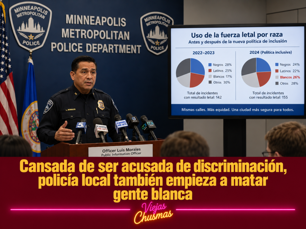 Policía local en una representación satírica sobre discriminación policial