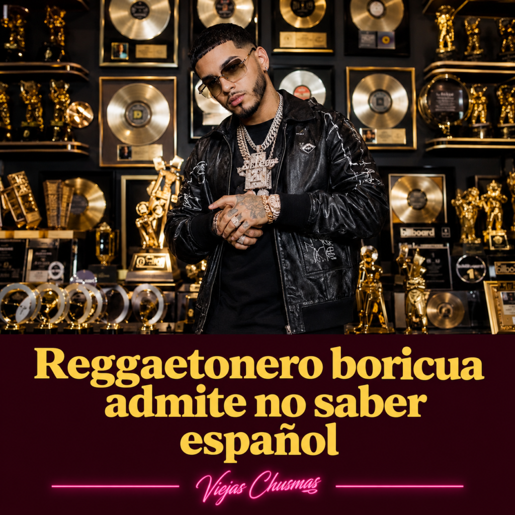 Reggaetonero puertorriqueño cantando frente a un micrófono