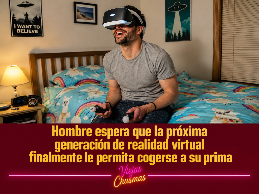 Hombre usando un visor de realidad virtual en su casa