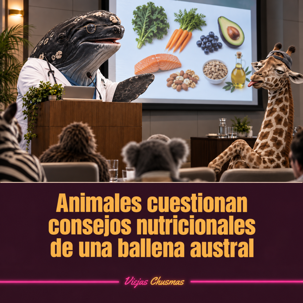 Ballena austral dando consejos nutricionales a otros animales