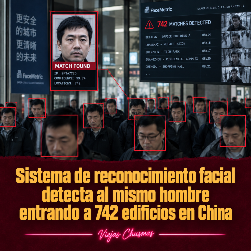 Sistema de reconocimiento facial identificando al mismo hombre en múltiples edificios de China