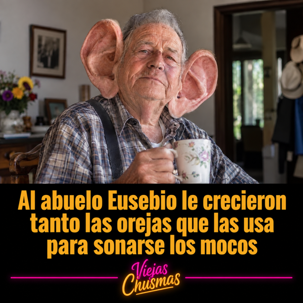 Abuelo con orejas enormes sonándose los mocos