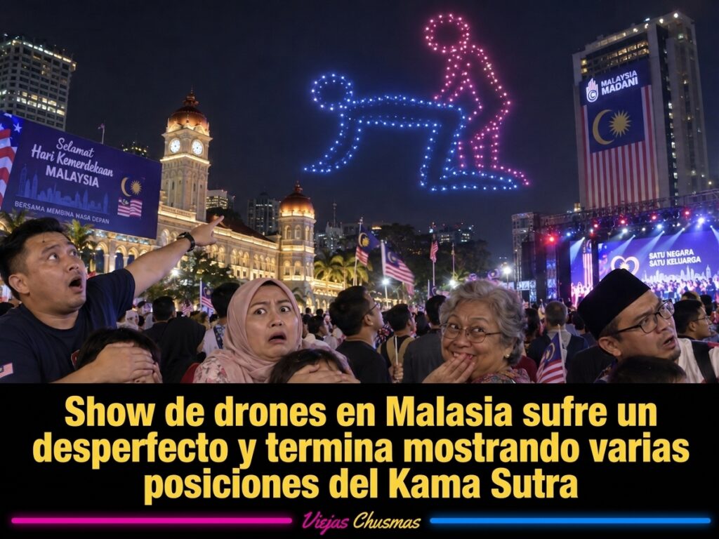 Show de drones en Malasia formando posiciones del Kama Sutra en el cielo