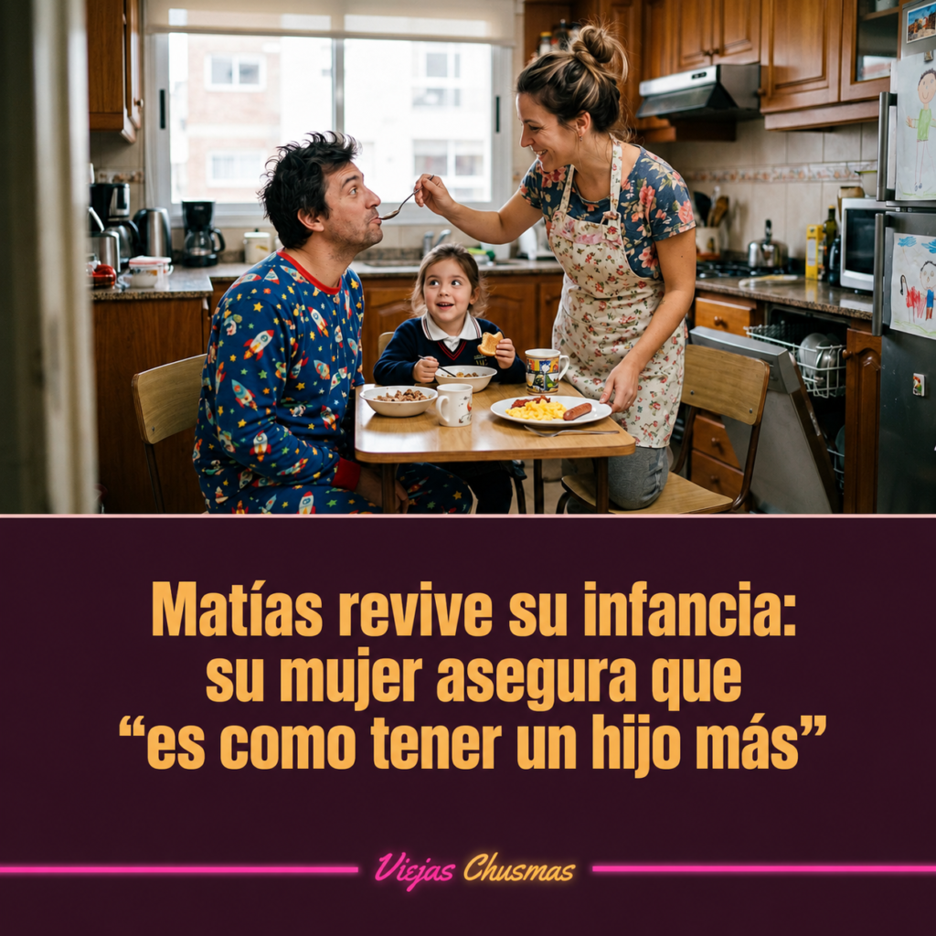 Hombre comportándose como un hijo más mientras su mujer lo observa