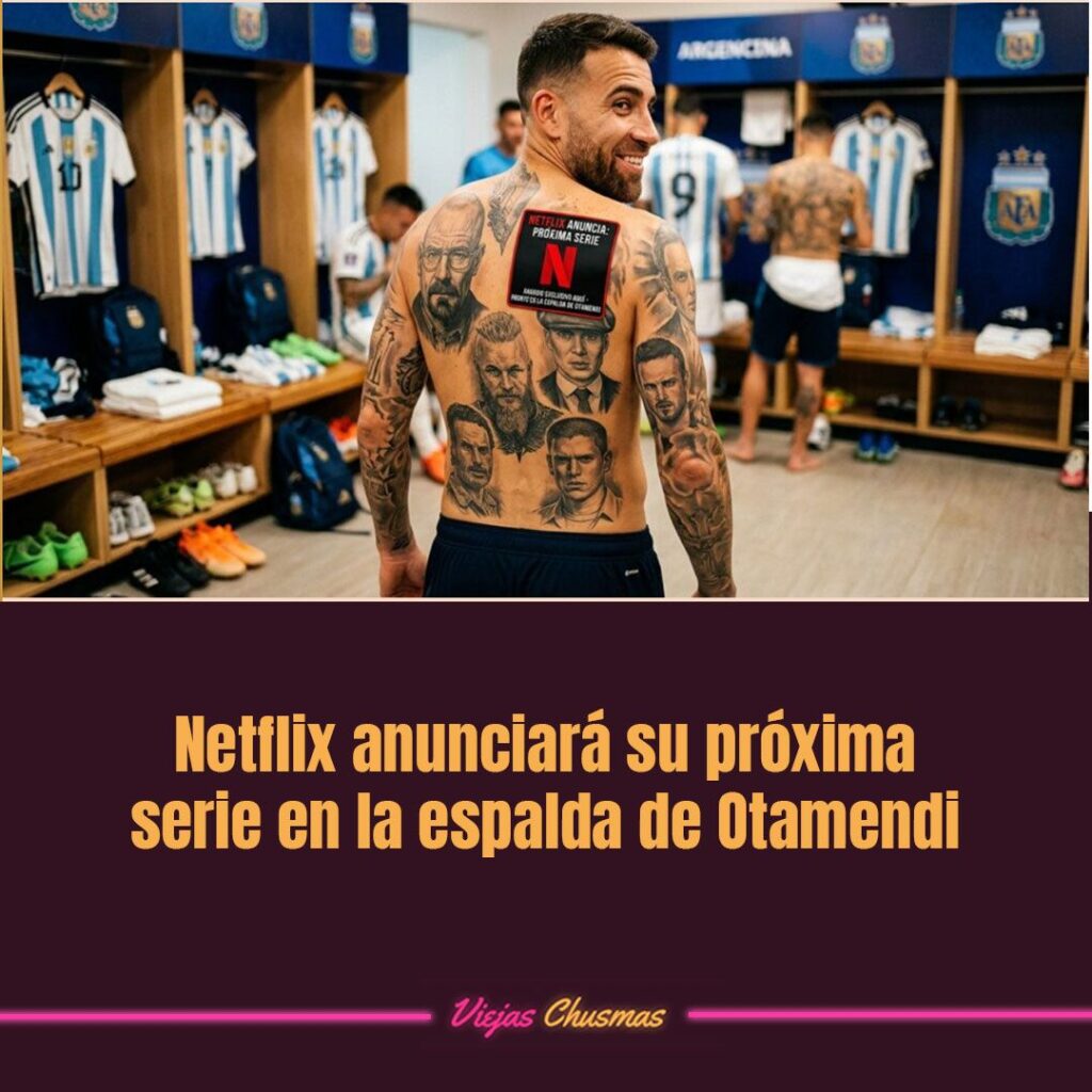 Nicolás Otamendi con publicidad de Netflix en la espalda