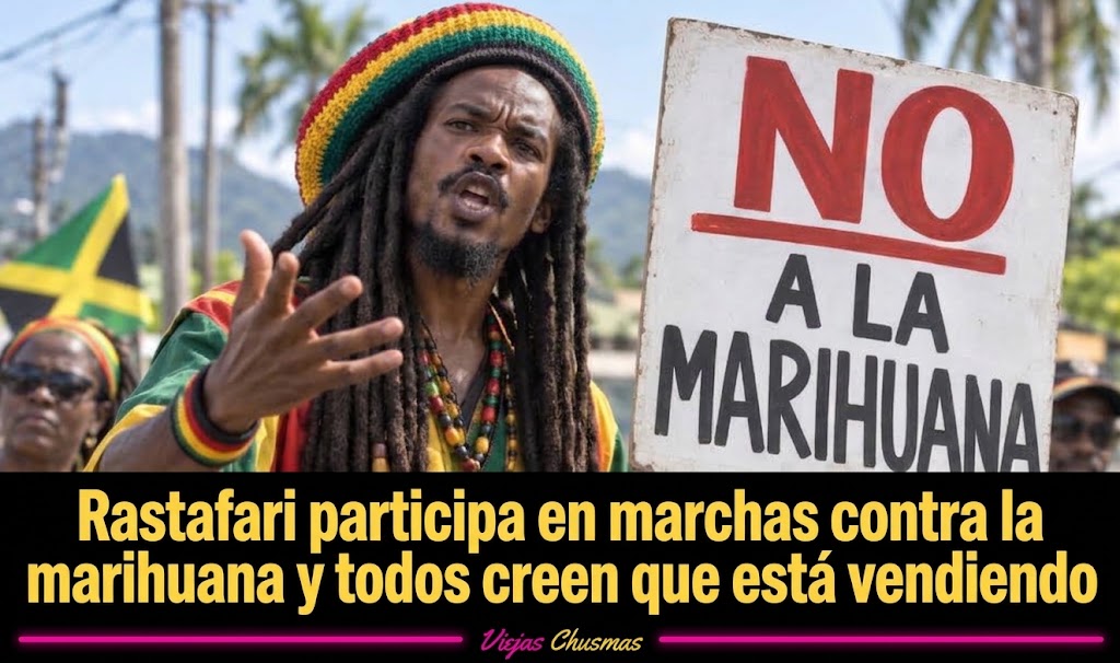 Hombre rastafari participando en una marcha contra la marihuana