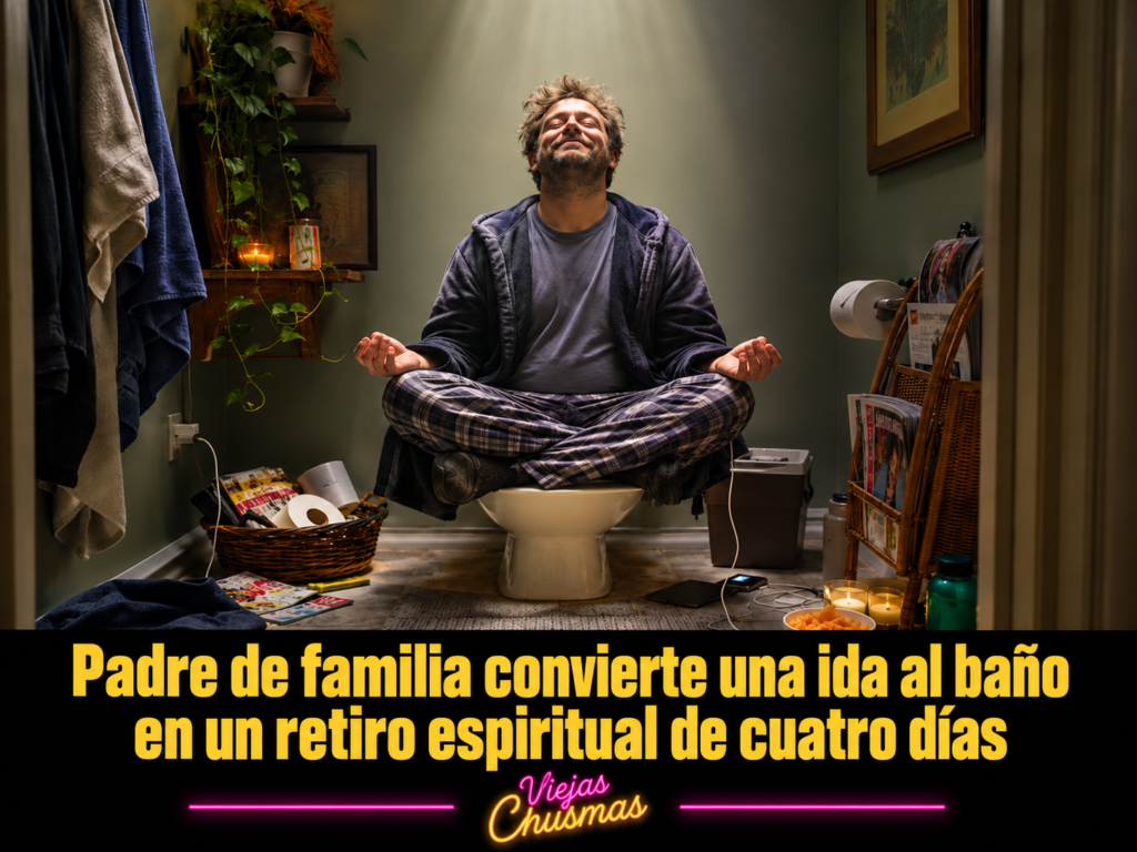 Padre de familia encerrado en el baño descansando solo