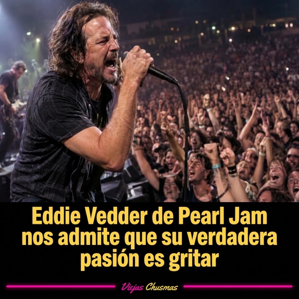 Eddie Vedder de Pearl Jam gritando frente a un micrófono